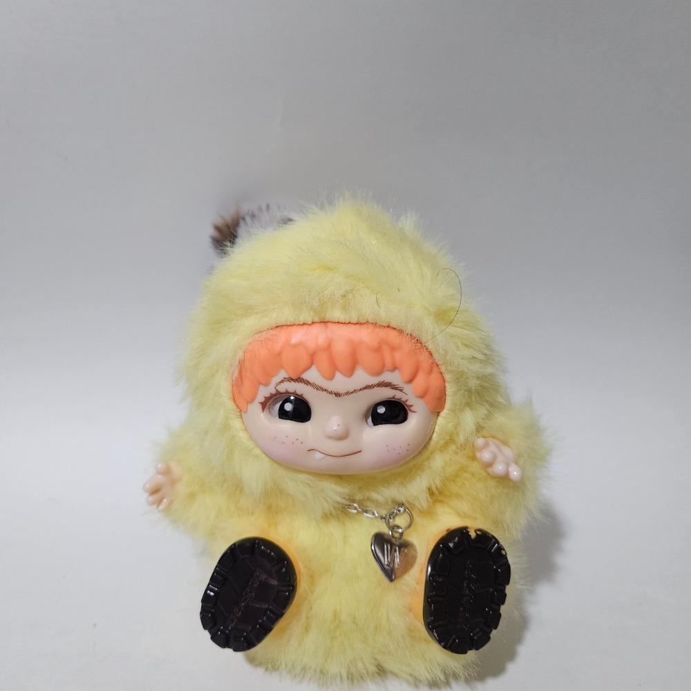 Letsvan Yellow Plush Monster Doll Vinyl Face Heart Pendant Leopard Accessory
